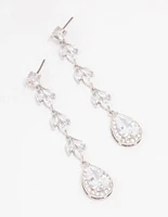 Rhodium Leaf Halo Pear Drop Earrings