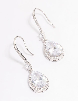 Silver Cubic Zirconia Pear Diamante Hook Drop Earrings