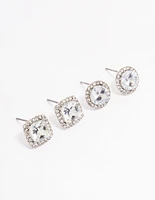 Silver Oval & Square Halo Earring Pack