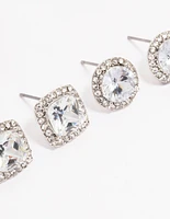 Silver Oval & Square Halo Earring Pack