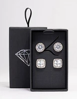 Silver Oval & Square Halo Earring Pack