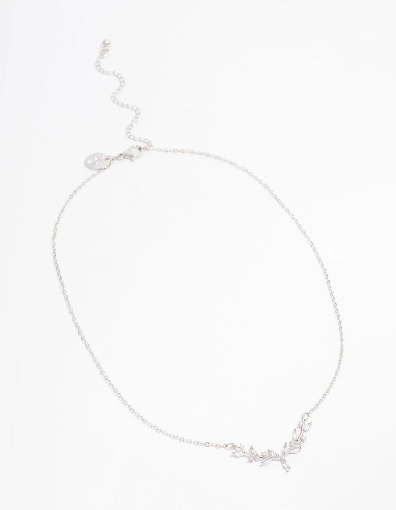 Rhodium Dainty Leafy Vine Necklace