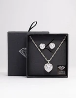 Silver Cubic Zirconia Halo Heart Jewellery Set