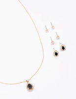 Gold Multi Pear Diamante Jewellery Set