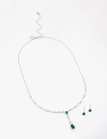 Rhodium Emerald Oval Pear Jewellery Set