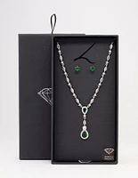 Rhodium Emerald Oval Pear Jewellery Set