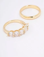 Gold Plated Round Cubic Zirconia Double Band Ring