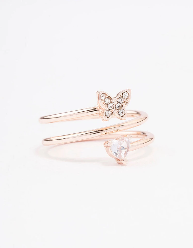 Rose Gold Plated Heart Butterfly Wrapped Ring