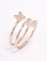 Rose Gold Plated Heart Butterfly Wrapped Ring