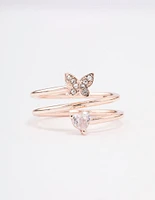 Rose Gold Plated Heart Butterfly Wrapped Ring