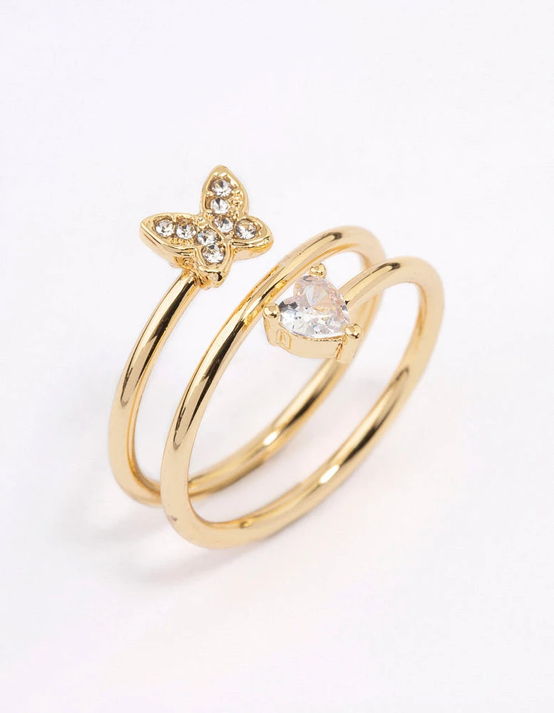 Gold Plated Heart Butterfly Wrapped Ring