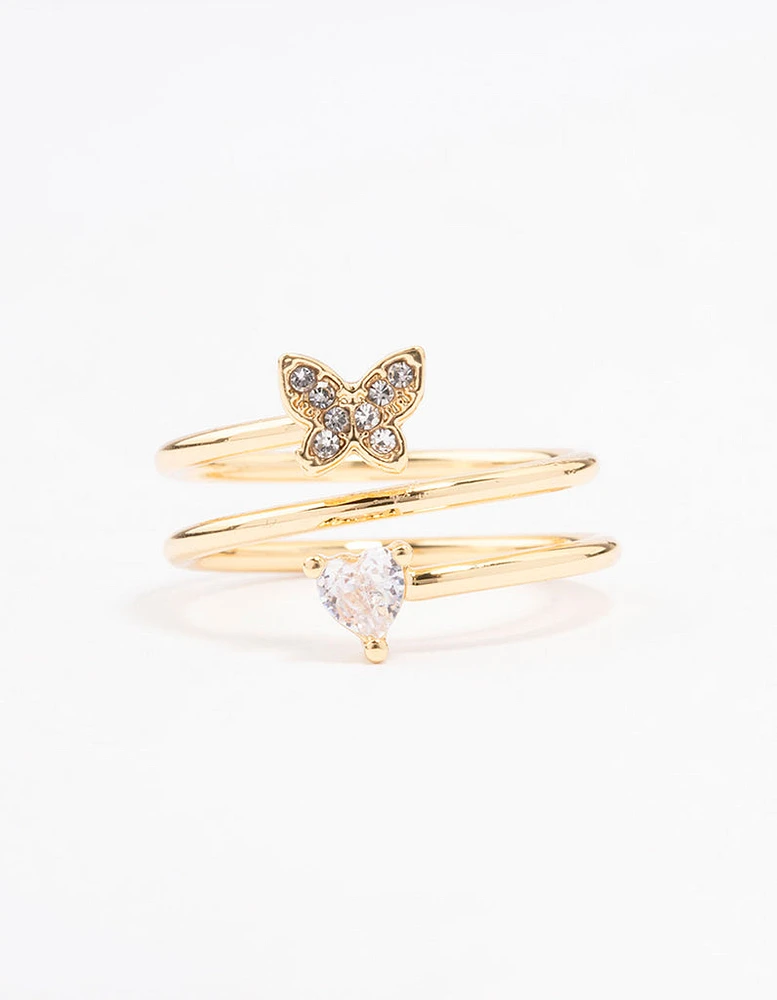 Gold Plated Heart Butterfly Wrapped Ring