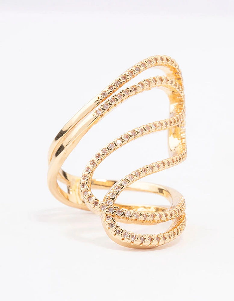 Gold Plated Lovely Ribbon Cubic Zirconia Cocktail Ring