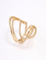 Gold Plated Lovely Ribbon Cubic Zirconia Cocktail Ring