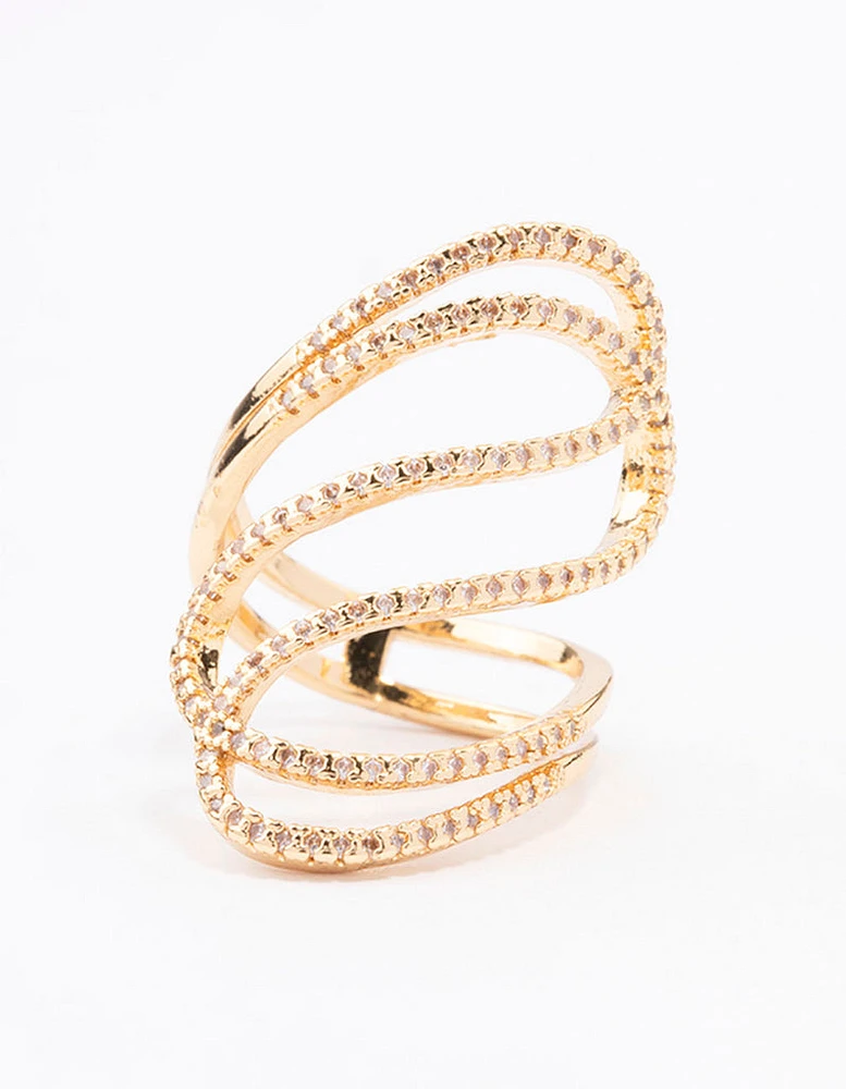 Gold Plated Lovely Ribbon Cubic Zirconia Cocktail Ring