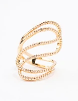 Gold Plated Lovely Ribbon Cubic Zirconia Cocktail Ring