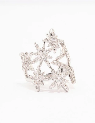 Silver Multi Star Cubic Zirconia Cocktail Ring