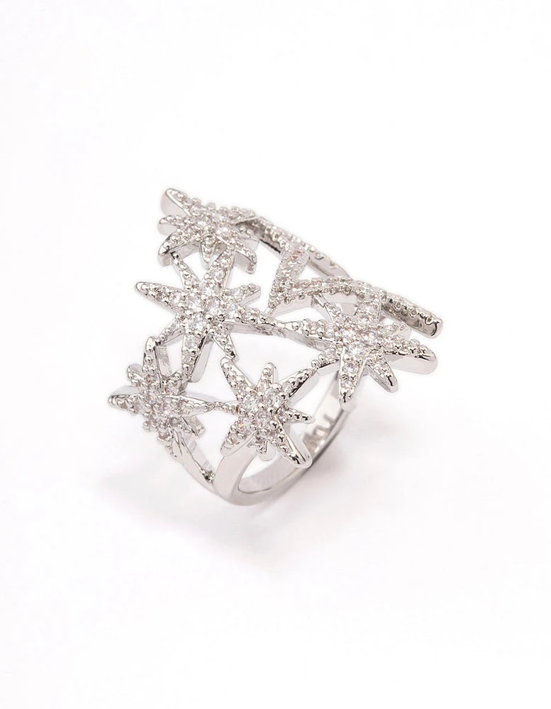 Rhodium Multi Star Cubic Zirconia Cocktail Ring