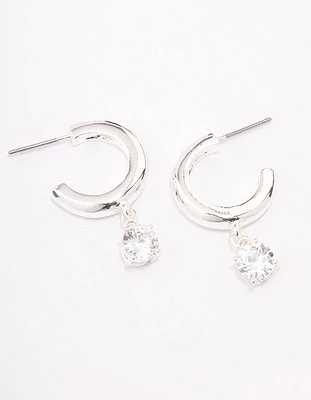 Silver Plated Brass  Cubic Zirconia Hoop Earrings