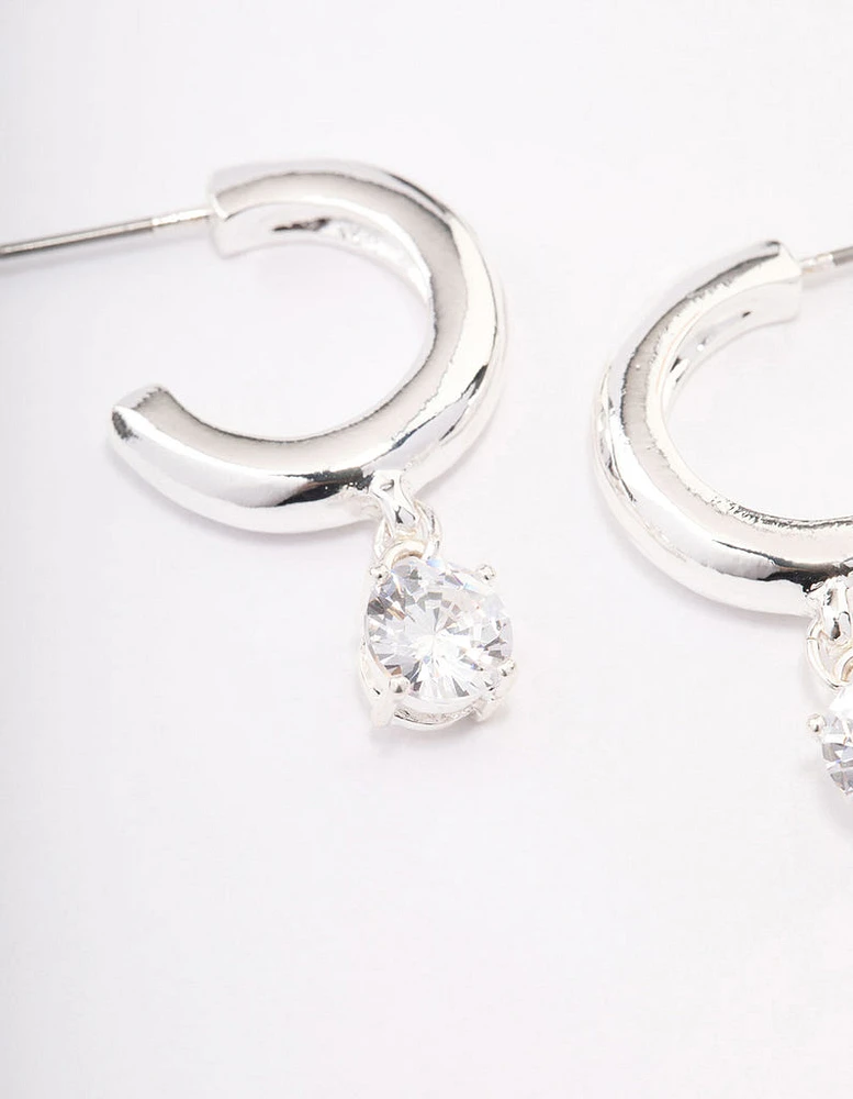 Silver Plated Brass  Cubic Zirconia Hoop Earrings