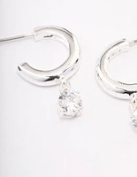 Silver Plated Brass  Cubic Zirconia Hoop Earrings