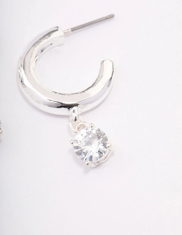 Silver Plated Brass  Cubic Zirconia Hoop Earrings