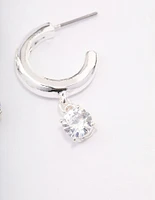 Silver Plated Brass  Cubic Zirconia Hoop Earrings