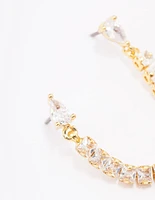 Gold Plated Brass Double Cubic Zirconia Chain Stud Earrings