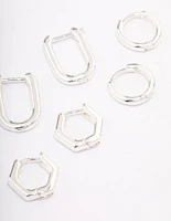 Silver Plated Brass  Hexagon Hoop Earrings Pack