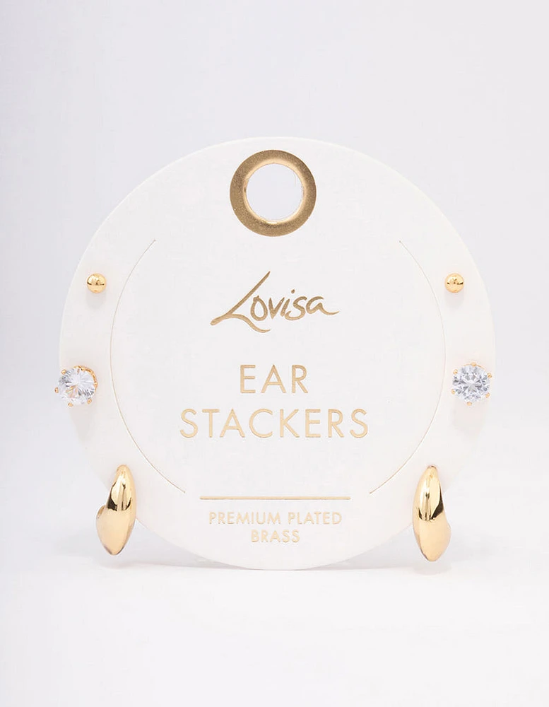 Gold Plated Brass Tapered Hoop Earrings 3-Pack