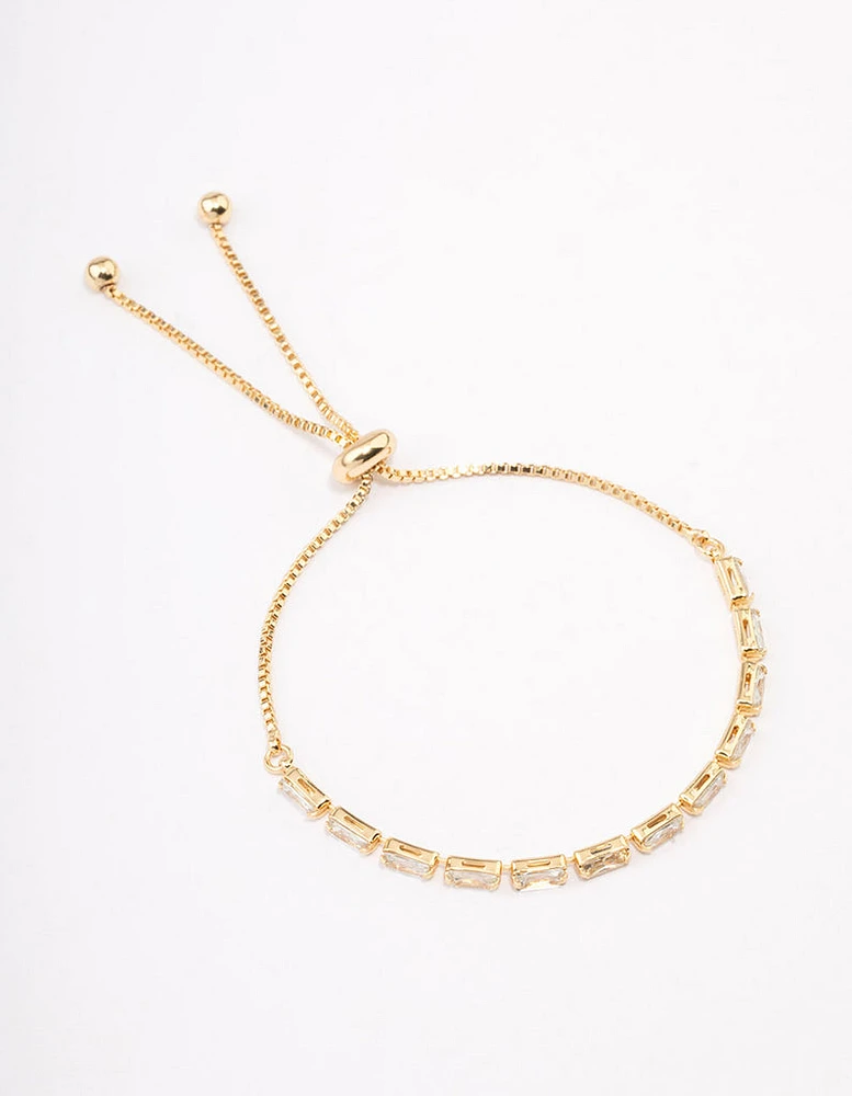 Gold Plated Brass Cubic Zirconia Baguette Bracelet