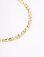 Gold Plated Brass Cubic Zirconia Baguette Bracelet