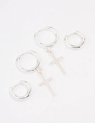 Silver Plated Cross Huggie Earring Pack