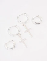 Silver Plated Cross Huggie Earring Pack