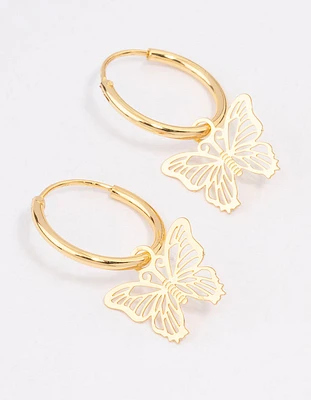 Gold Plated Filigree Butterfly Hoop Earrings