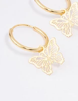 Gold Plated Filigree Butterfly Hoop Earrings