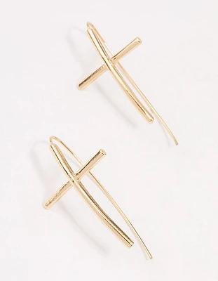 Gold Plated Cross Drop Earrings