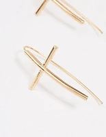 Gold Plated Cross Drop Earrings