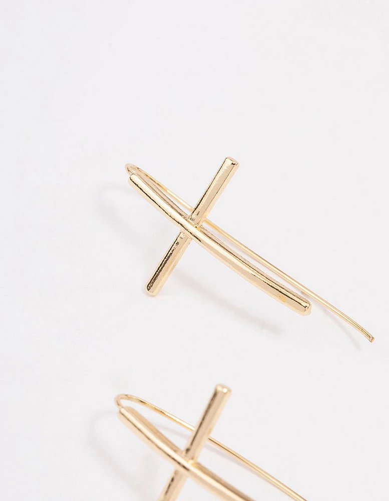 Gold Plated Cross Drop Earrings