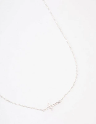 Silver Plated Diamante Cross Fine Pendant Necklace