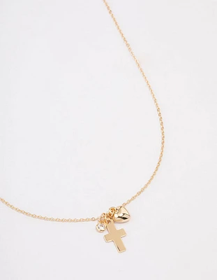 Gold Plated Cross Heart Charm Pendant Necklace