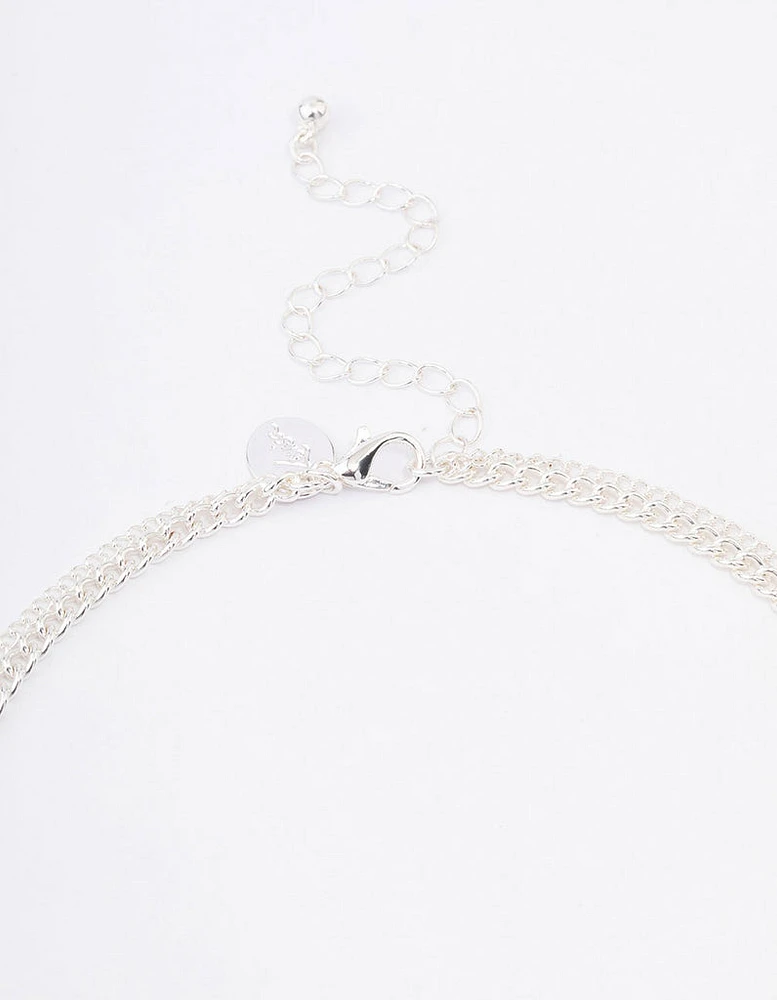 Silver Plated Diamante Cross Layered Curb Necklace