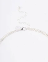 Silver Plated Diamante Cross Layered Curb Necklace