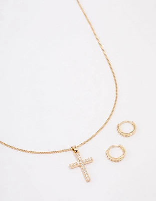 Gold Plated Diamante Cross Jewellery Set