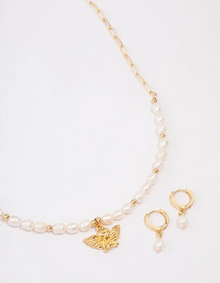 Gold Plated Freshwater Pearl Cherub Jewellery Set