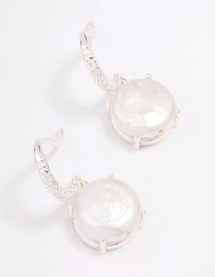 Silver Plated Cubic Zirconia & Freshwater Pearl Hook Drop Earrings