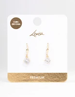 Gold Plated Cubic Zirconia Solitaire Hook Drop Earrings