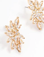 Gold Plated Marquise Fan Leaf Stud Earrings