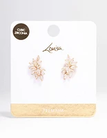 Gold Plated Marquise Fan Leaf Stud Earrings