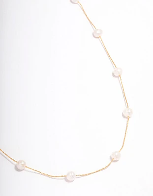 Gold Plated Freshwater Pearl Dotted Fine Short Necklace